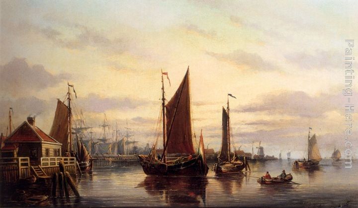 Johannes Hilverdink A View Of The IJ, Amsterdam, With Various Shipping Near Het Slagthuys